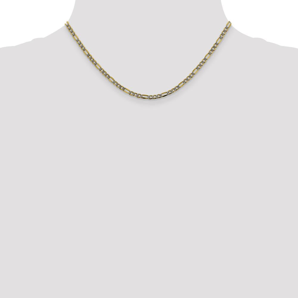 14K Yellow Gold 16" 3.2mm Semi-Solid Figaro Chain with Rhodium Pavé Accents - Polished Finish by Oro Pregiato