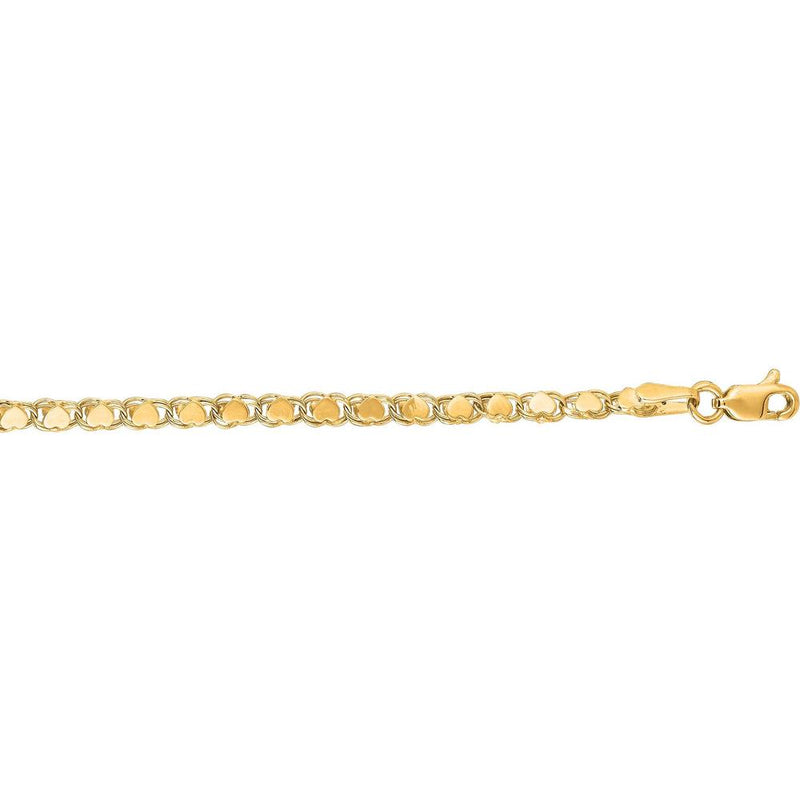 14K Yellow Gold 16" 3mm Heart Link Chain Necklace with Lobster Clasp by Orozza Fine Jewelry