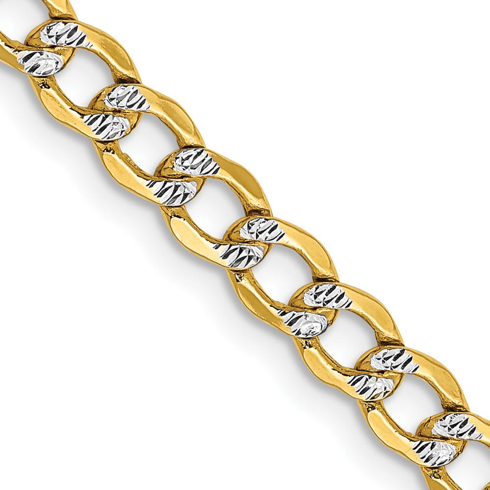 14K Yellow Gold 16" 4.3mm Semi-Solid Curb Chain Necklace with Rhodium Pavé Accents by Oro Pregiato