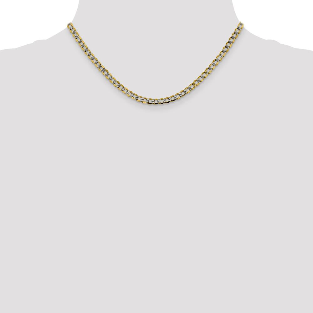 14K Yellow Gold 16" 4.3mm Semi-Solid Curb Chain Necklace with Rhodium Pavé Accents by Oro Pregiato