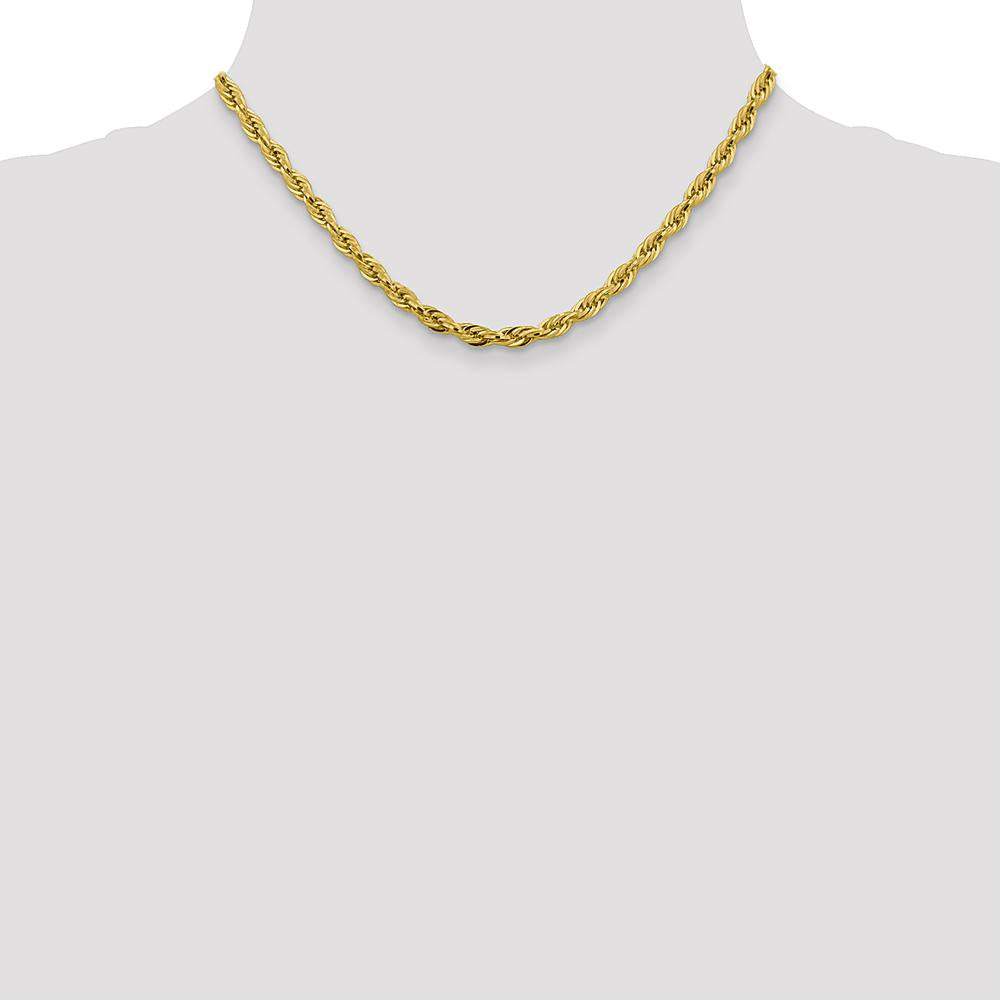 14K Yellow Gold 16" 4.75mm Semi Solid Rope Chain with Lobster Clasp by Oro Pregiato
