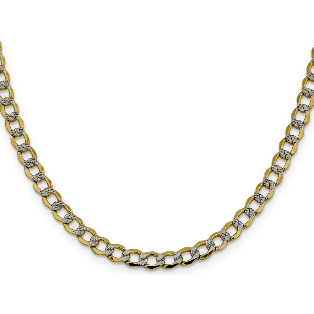 14K Yellow Gold 16" 5.2mm Semi-Solid Curb Chain with Rhodium Accents - Polished Finish, Lobster Clasp by Oro Pregiato