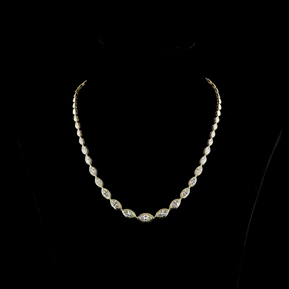 14K Yellow Gold 16.5" Riviera Necklace with Bezel Set Marquise Cut Lab Diamonds, East-West Orientation - 10.08 Carat Total Diamond Weight - Covaloro Fine Jewelry