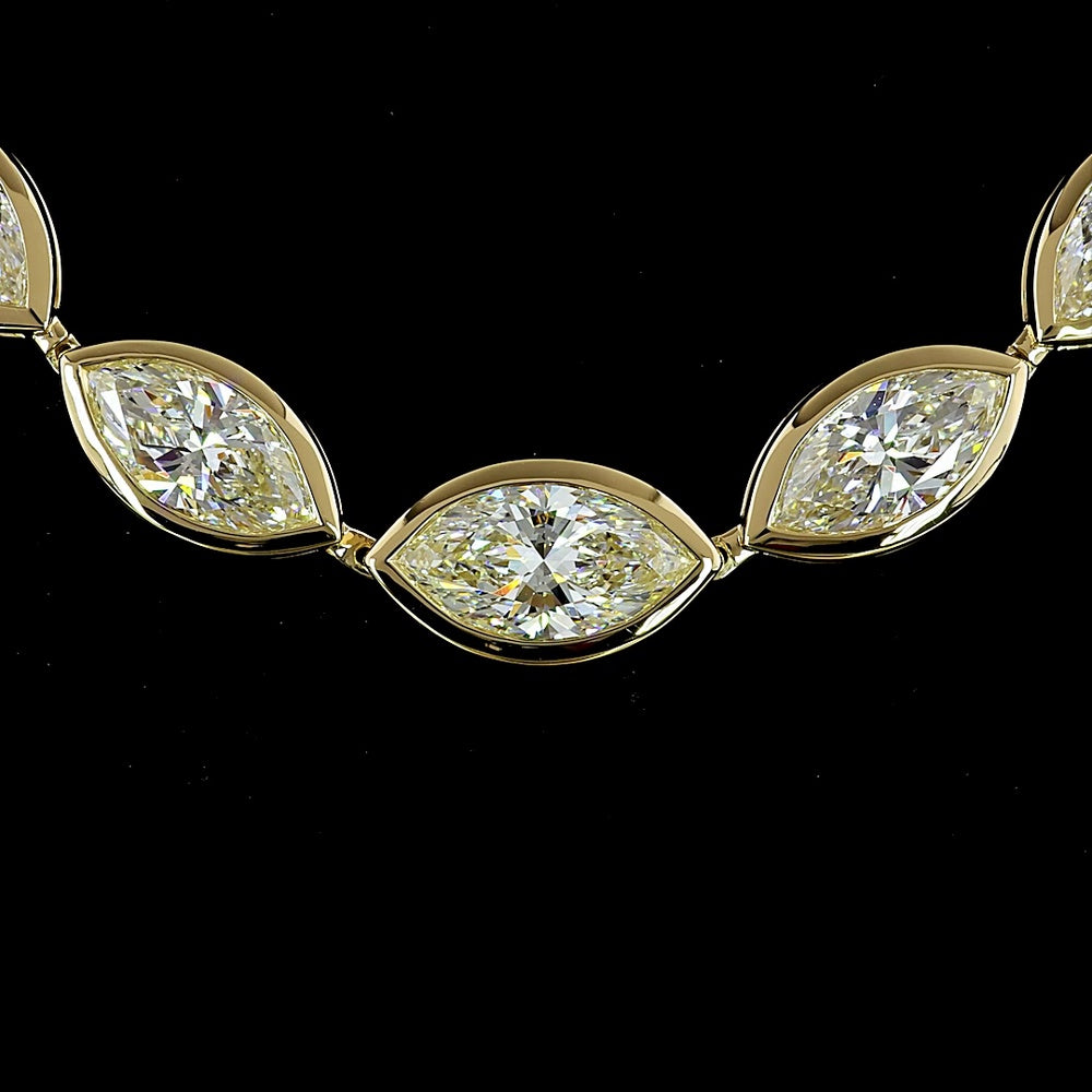 14K Yellow Gold 16.5" Riviera Necklace with Bezel Set Marquise Cut Lab Diamonds, East-West Orientation - 10.08 Carat Total Diamond Weight - Covaloro Fine Jewelry