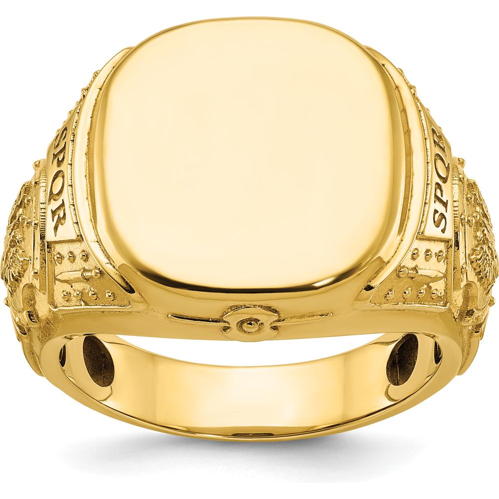 14K Yellow Gold 16.5x14.8mm Men's Cushion Signet Ring by IBGoodman