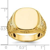 14K Yellow Gold 16.5x14.8mm Men's Cushion Signet Ring by IBGoodman