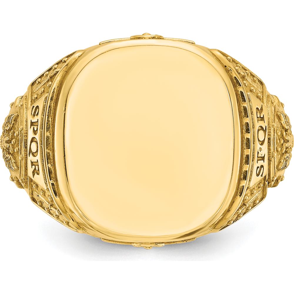 14K Yellow Gold 16.5x14.8mm Men's Cushion Signet Ring by IBGoodman