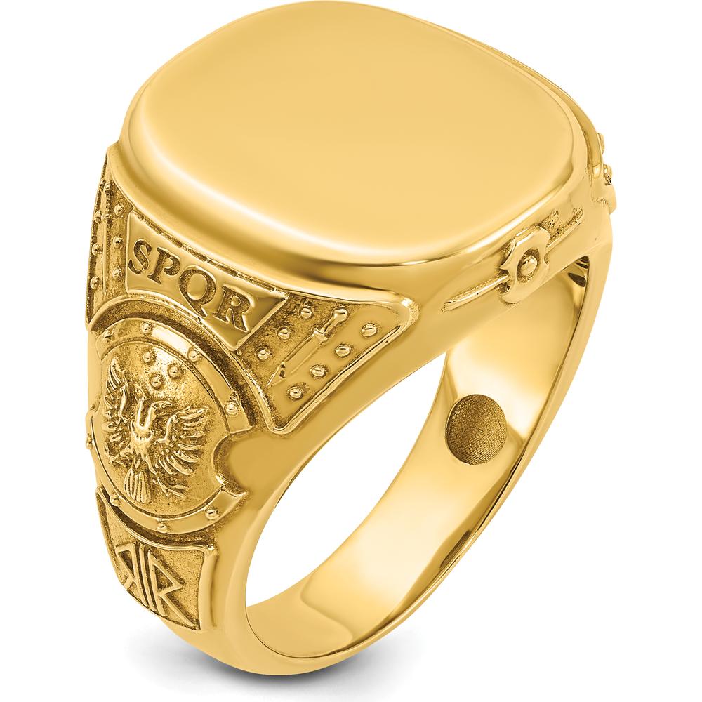 14K Yellow Gold 16.5x14.8mm Men's Cushion Signet Ring by IBGoodman