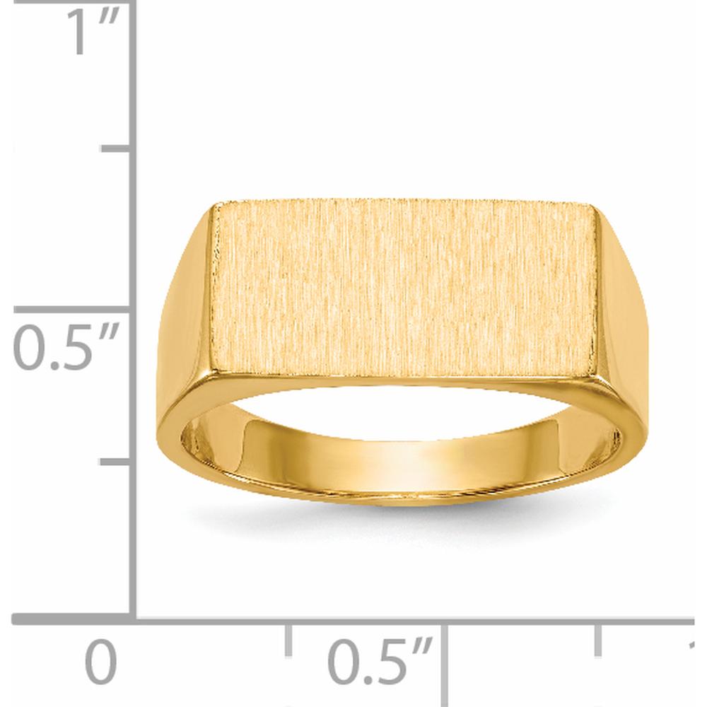14K Yellow Gold 16.5x8.0mm Satin Finish Rectangular Men's Signet Ring with Polished Tapered Band by 0