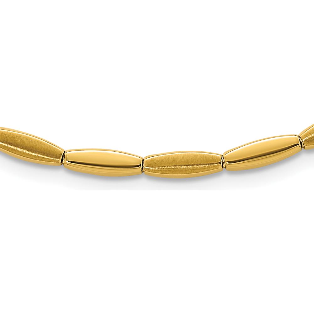 14K Yellow Gold 16.75" Fancy Oval Bar Link Necklace with Brushed and Polished Finish - 4mm by 0