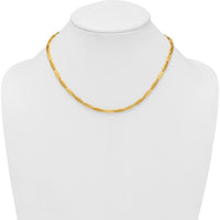 14K Yellow Gold 16.75" Fancy Oval Bar Link Necklace with Brushed and Polished Finish - 4mm by 0