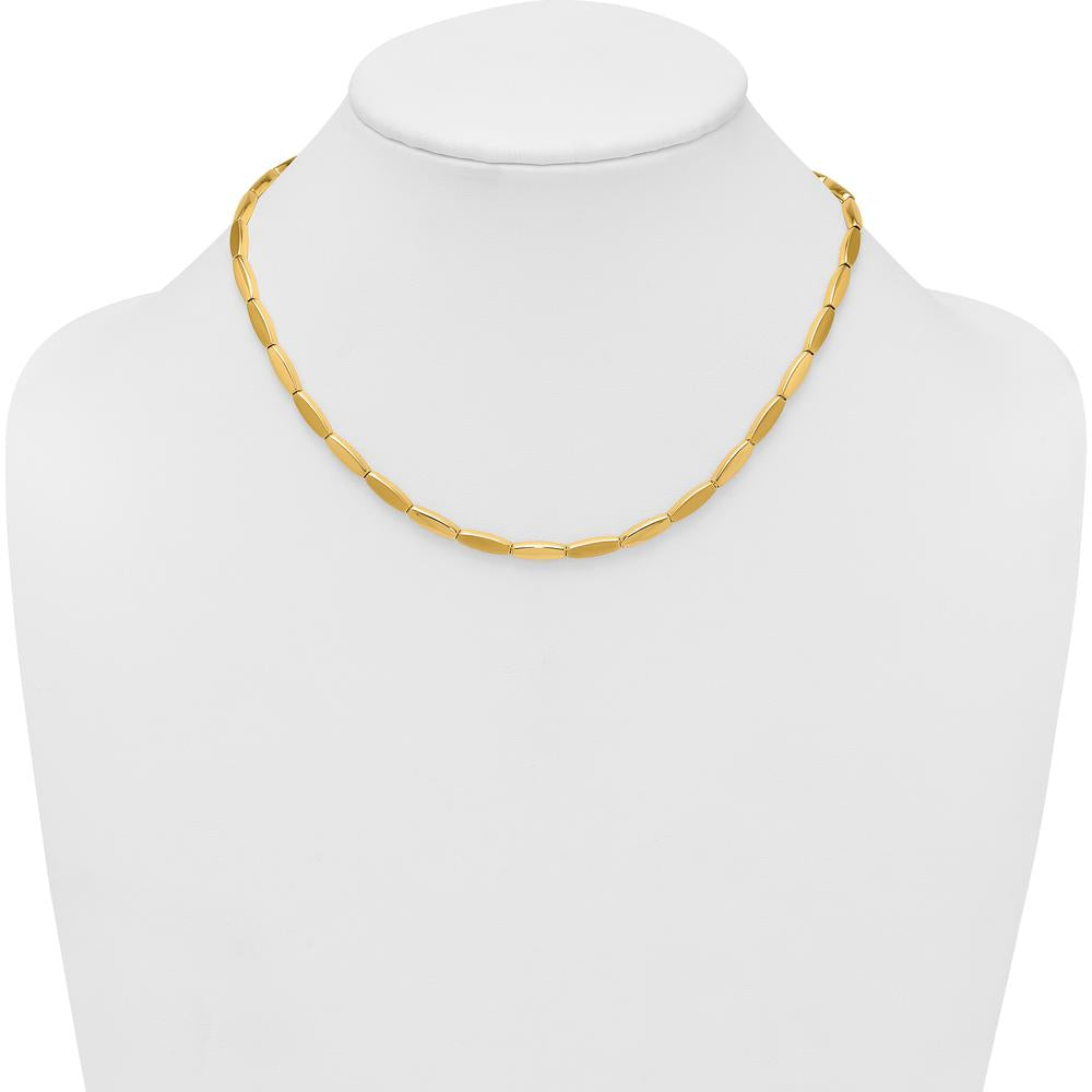 14K Yellow Gold 16.75" Fancy Oval Bar Link Necklace with Brushed and Polished Finish - 4mm by 0