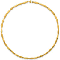 14K Yellow Gold 16.75" Fancy Oval Bar Link Necklace with Brushed and Polished Finish - 4mm by 0