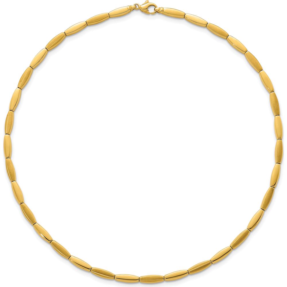14K Yellow Gold 16.75" Fancy Oval Bar Link Necklace with Brushed and Polished Finish - 4mm by 0