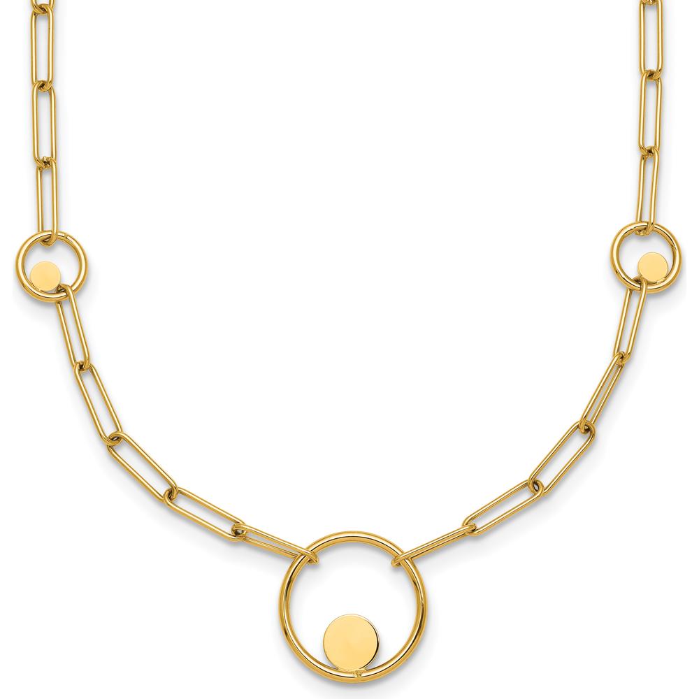 14K Yellow Gold 16.75" Polished Circle and Paperclip Link Necklace with Lobster Clasp by 0