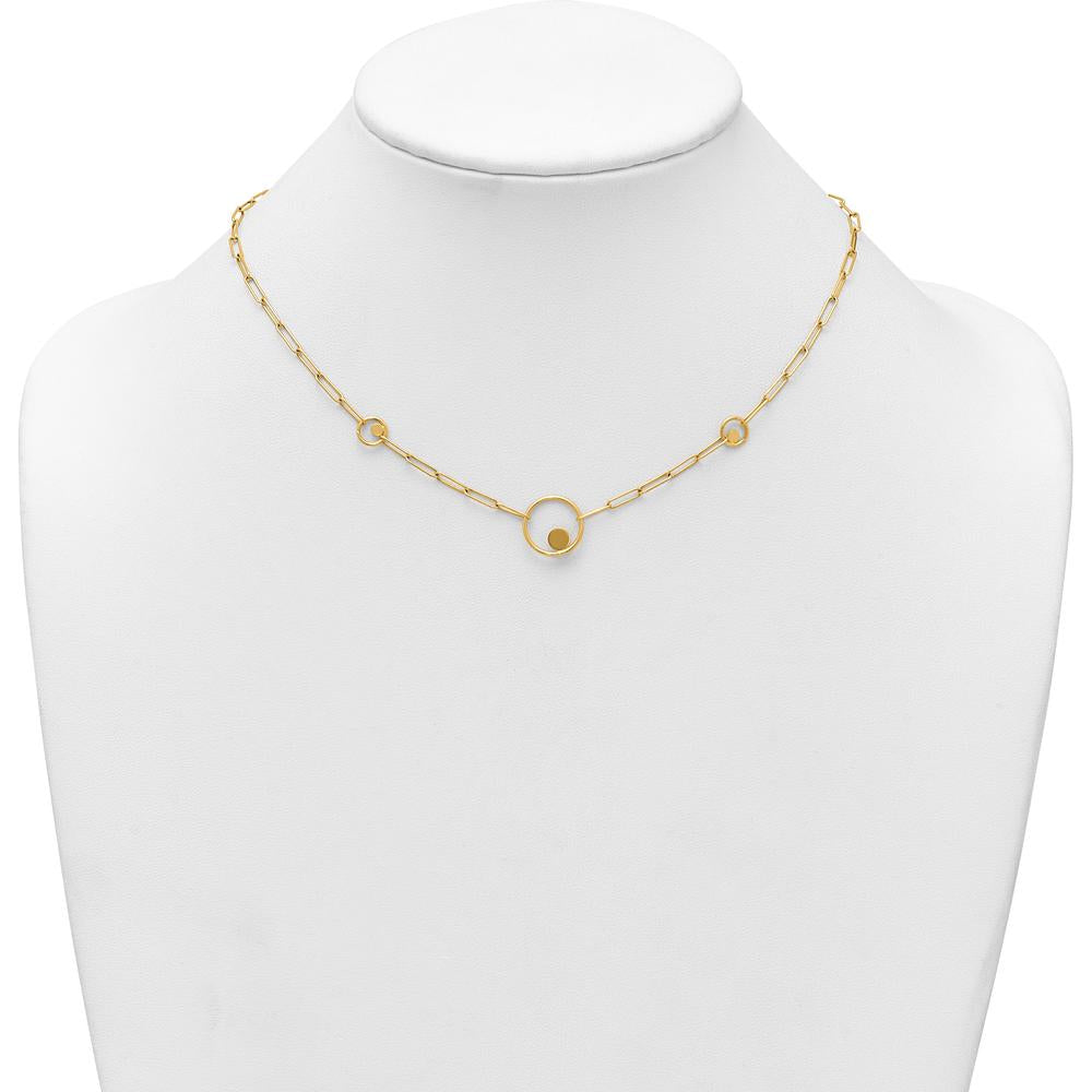 14K Yellow Gold 16.75" Polished Circle and Paperclip Link Necklace with Lobster Clasp by 0