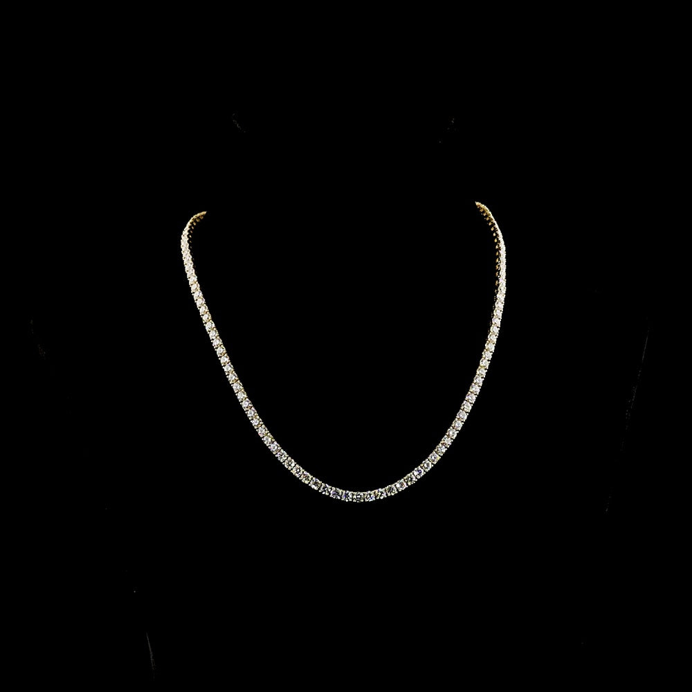 14K Yellow Gold 16.79 Carat Tennis Necklace with 116 Prong Set Round Lab Diamonds - E-F Color VS1 Clarity - Covaloro Fine Jewelry
