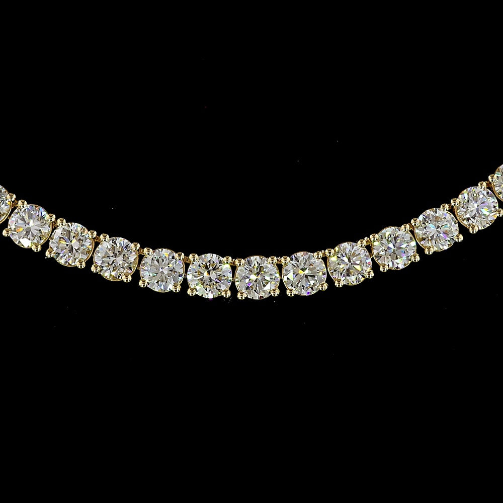 14K Yellow Gold 16.79 Carat Tennis Necklace with 116 Prong Set Round Lab Diamonds - E-F Color VS1 Clarity - Covaloro Fine Jewelry