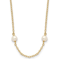 14K Yellow Gold 16" 8-Station Freshwater Cultured Pearl Necklace with Rhodium-Plated Cable Chain by Monteluci Fine Jewelry