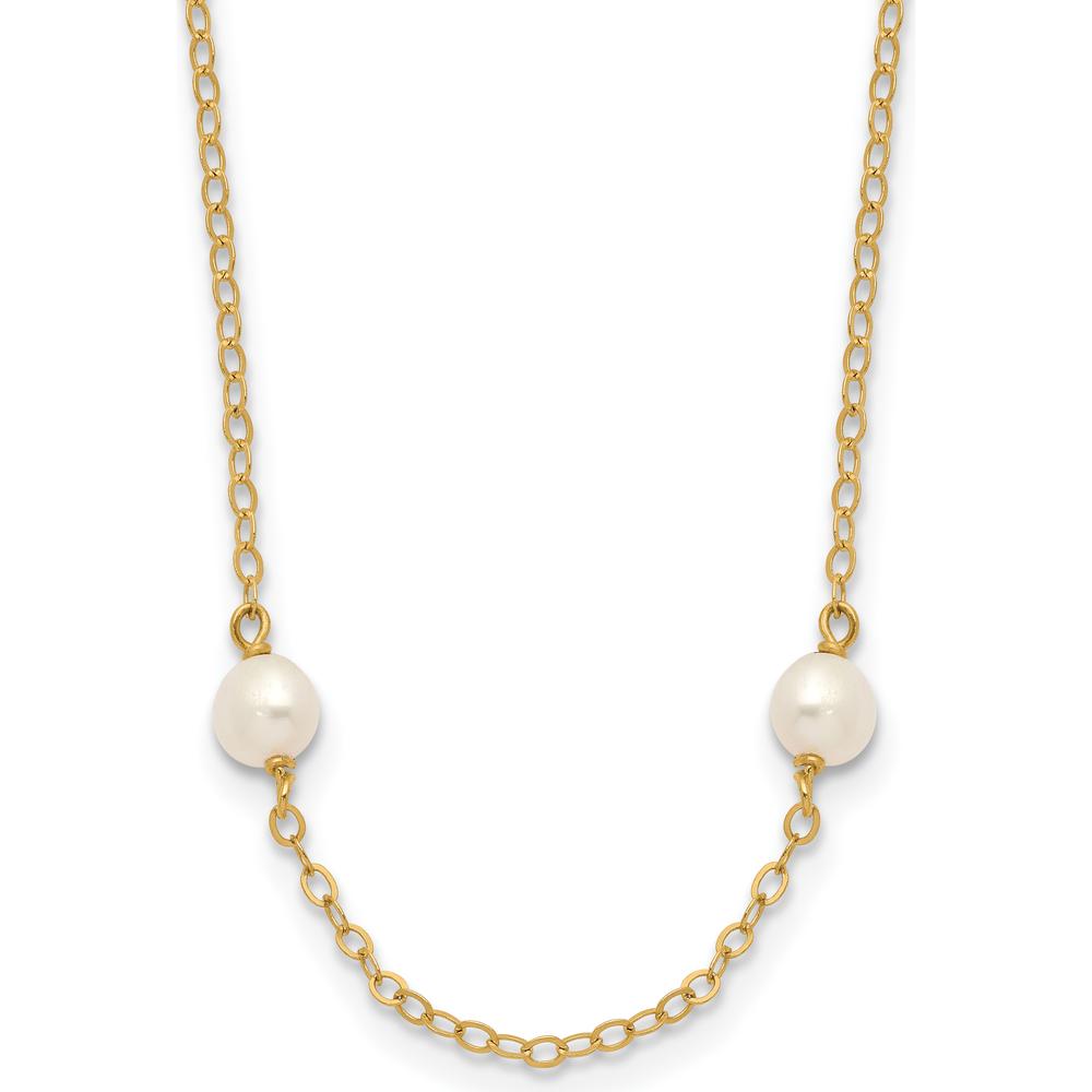 14K Yellow Gold 16" 8-Station Freshwater Cultured Pearl Necklace with Rhodium-Plated Cable Chain by Monteluci Fine Jewelry
