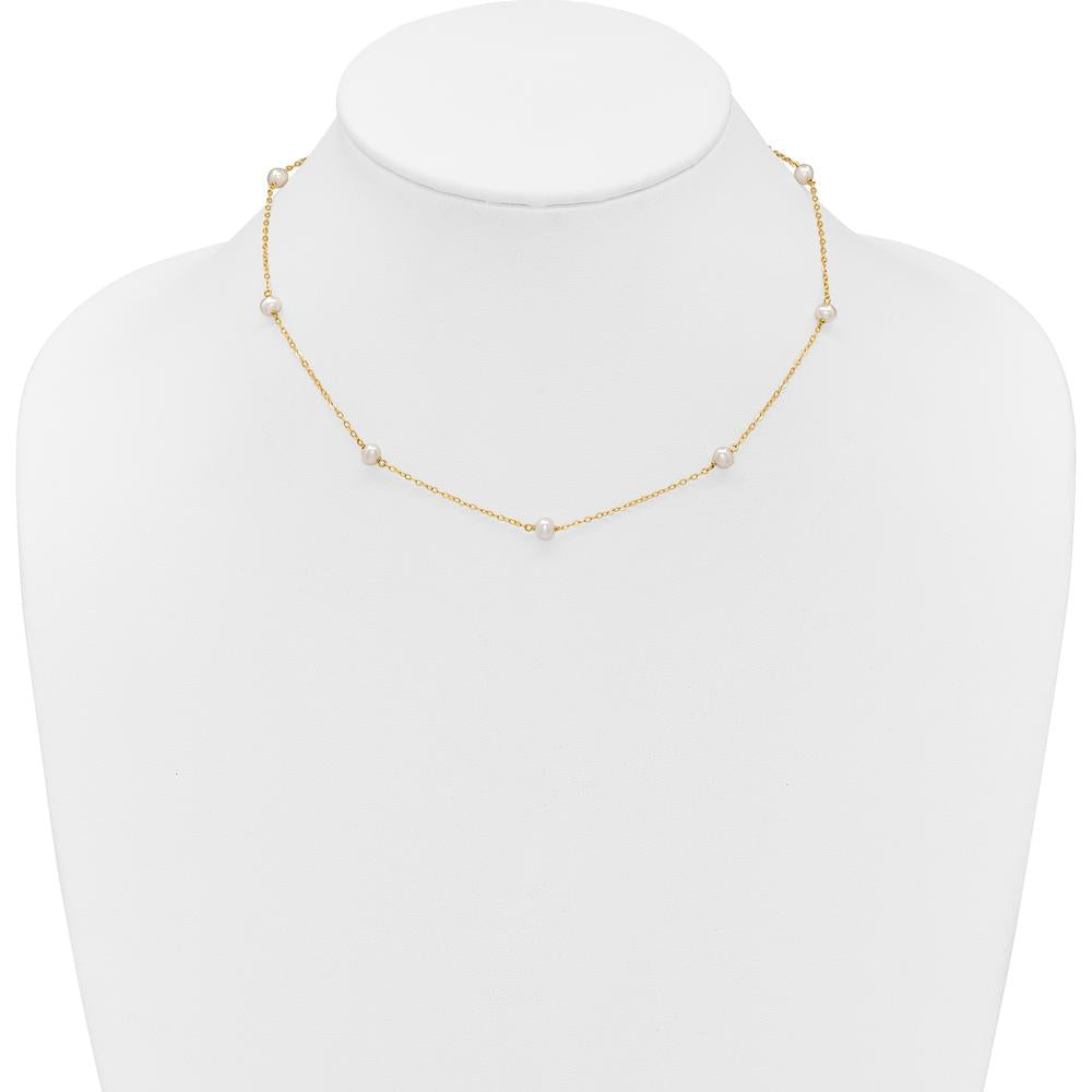 14K Yellow Gold 16" 8-Station Freshwater Cultured Pearl Necklace with Rhodium-Plated Cable Chain by Monteluci Fine Jewelry