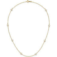14K Yellow Gold 16" 8-Station Freshwater Cultured Pearl Necklace with Rhodium-Plated Cable Chain by Monteluci Fine Jewelry