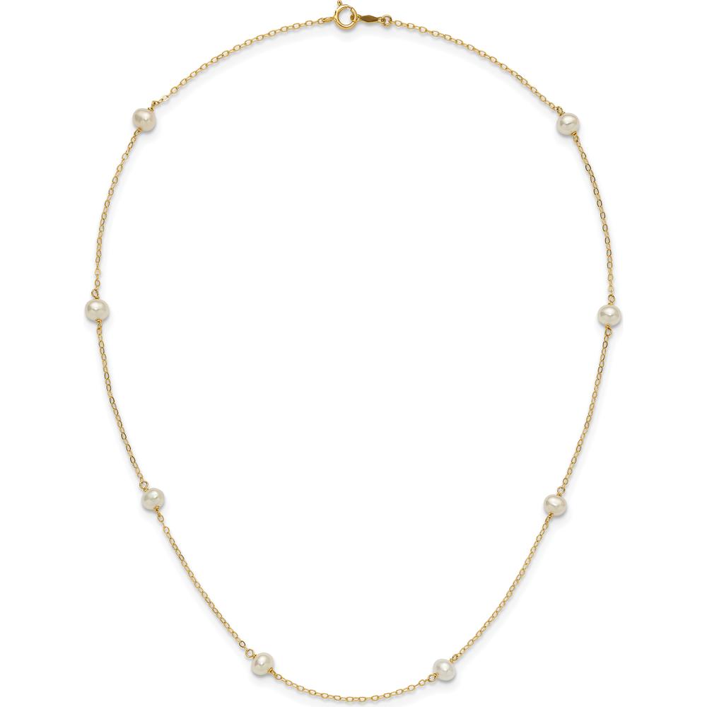 14K Yellow Gold 16" 8-Station Freshwater Cultured Pearl Necklace with Rhodium-Plated Cable Chain by Monteluci Fine Jewelry