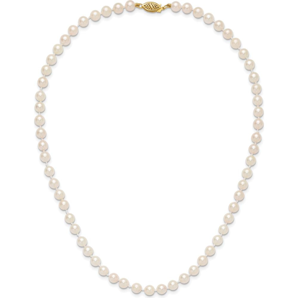 14K Yellow Gold 16" Akoya Saltwater Cultured Pearl Necklace with Pearl Clasp - 5-6mm Pearls by Monteluci Fine Jewelry