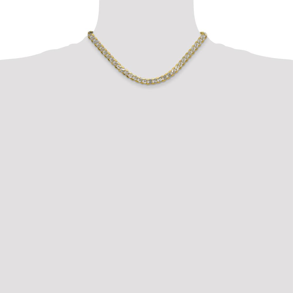 14K Yellow Gold 16" Curb Chain Necklace with Rhodium Pavé Accents by Oro Pregiato