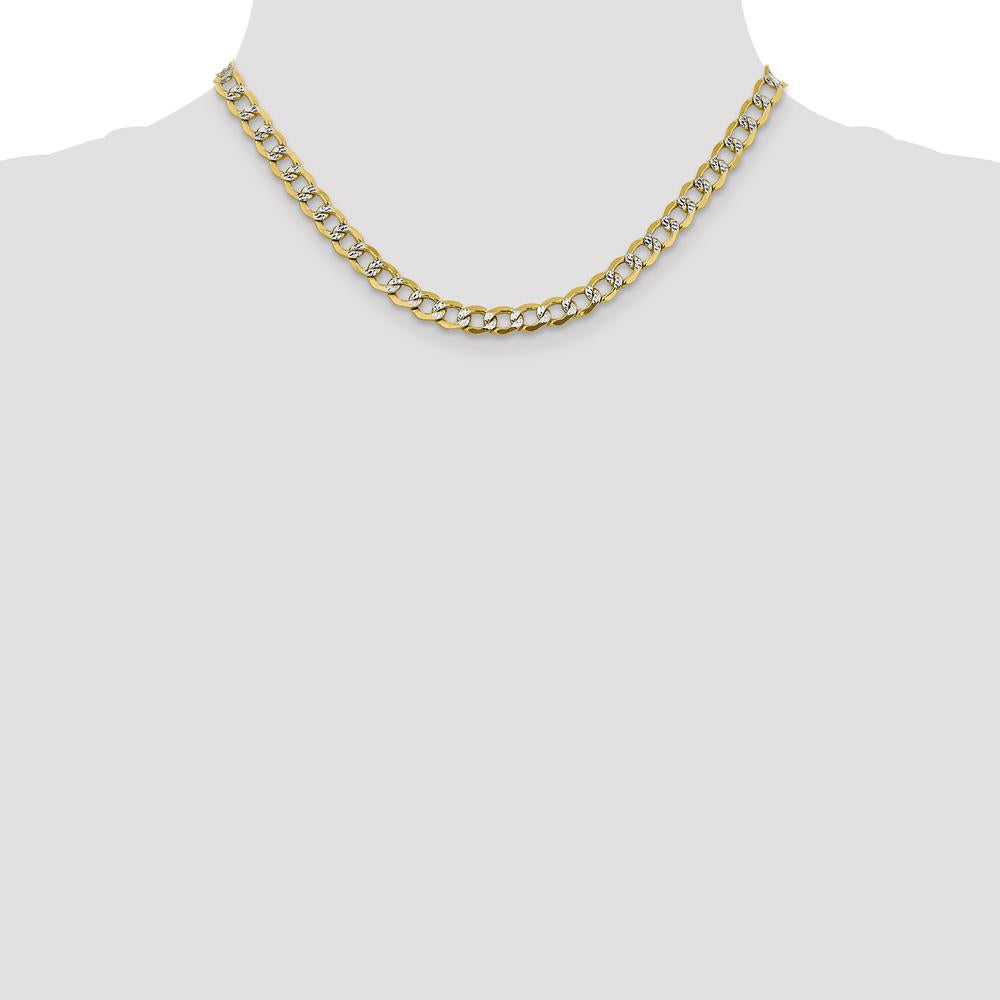 14K Yellow Gold 16" Curb Chain Necklace with Rhodium Pavé Finish - 6.75mm Width by Oro Pregiato