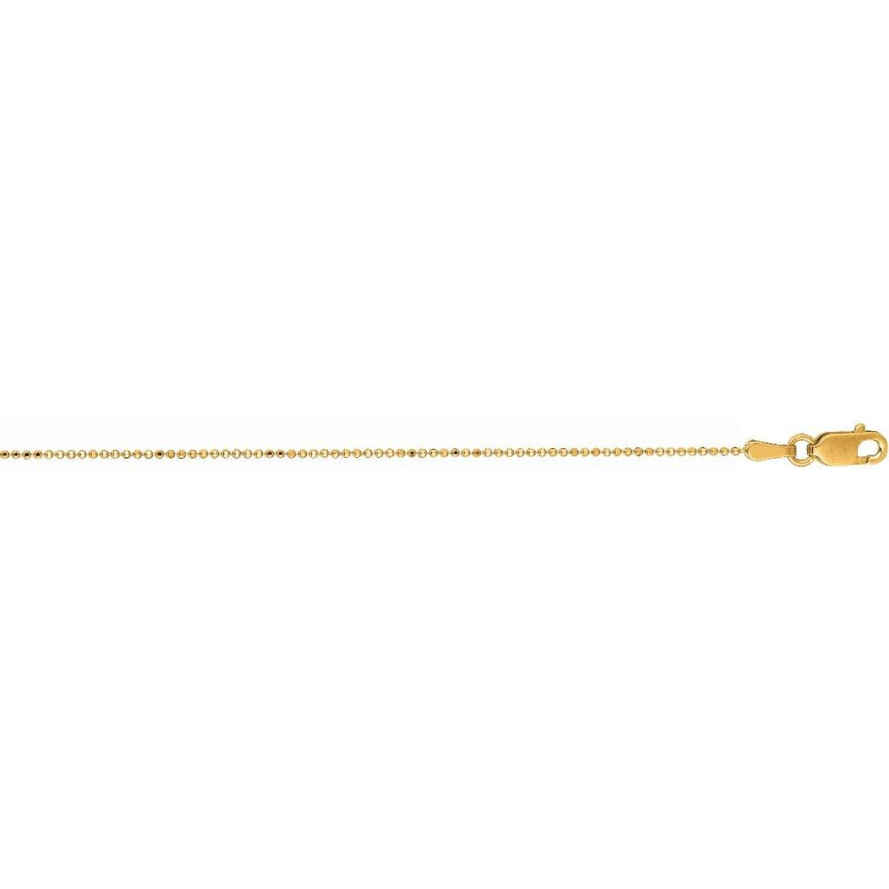 14K Yellow Gold 16" Diamond Cut Bead Chain Necklace - 0.9mm Width by Orozza Fine Jewelry