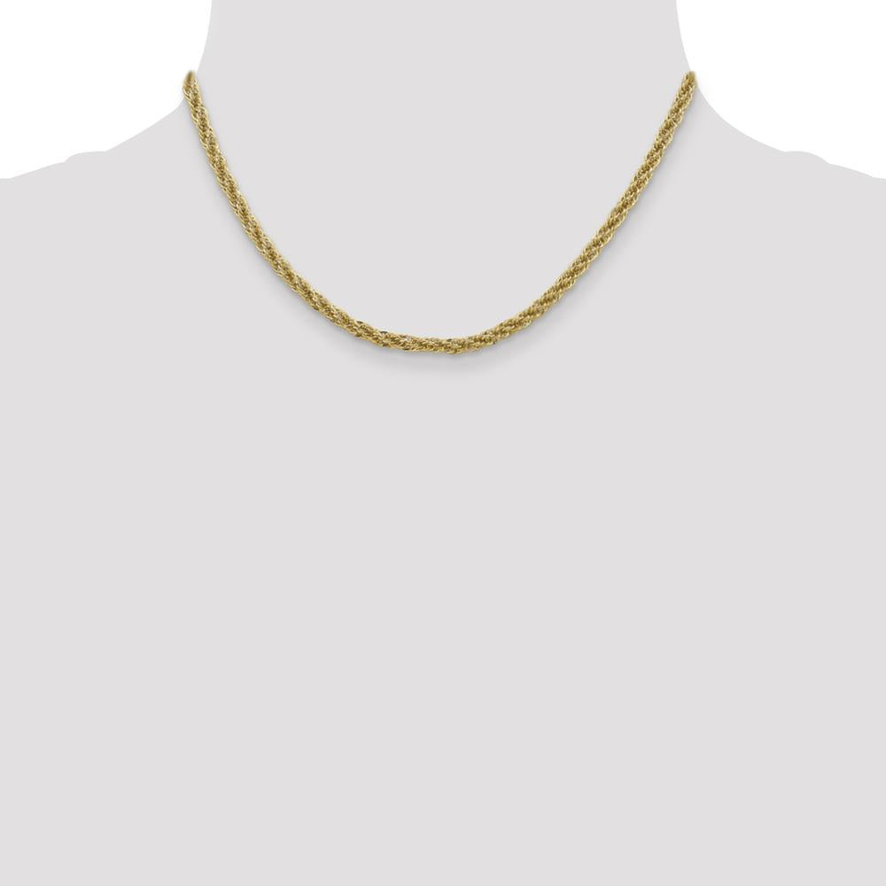 14K Yellow Gold 16" Diamond-Cut Rope Chain Necklace - 3.3mm Width by Oro Pregiato