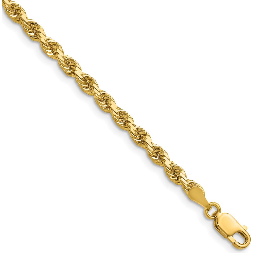 14K Yellow Gold 16" Diamond-Cut Rope Chain Necklace with Lobster Clasp - 3.5mm Solid Handcrafted Design