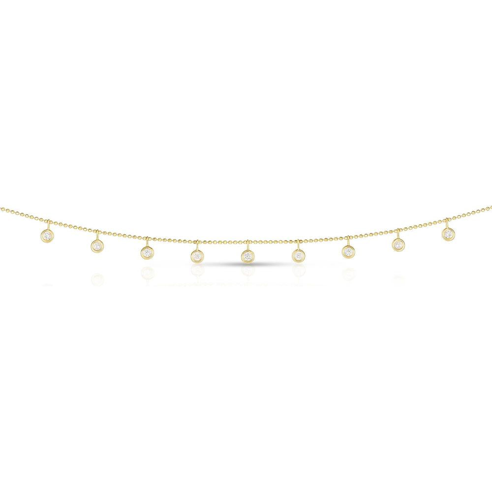 14K Yellow Gold 16" Diamond Station Necklace with Dangling Round Diamonds - 0.50 Carat Total Weight by Orozza Fine Jewelry