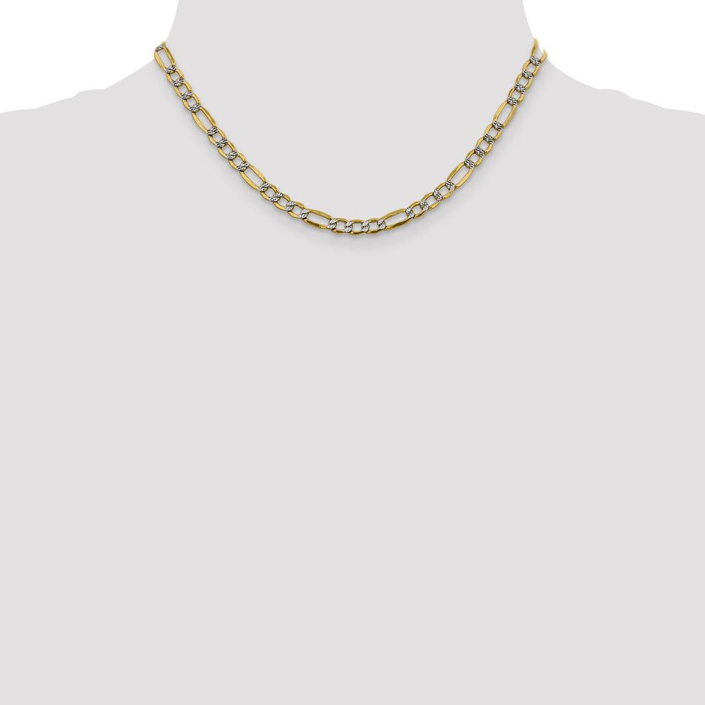 14K Yellow Gold 16" Figaro Chain with Rhodium Accents - 5.25mm Width by Oro Pregiato