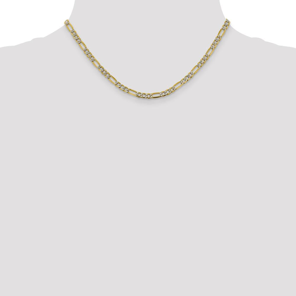 14K Yellow Gold 16" Figaro Chain with Rhodium Pavé Accents - 3.9mm Width by IBGoodman