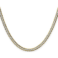 14K Yellow Gold 16" Flat Cuban Chain Necklace with Pavé Finish - Lightweight and Elegant Design by Oro Pregiato