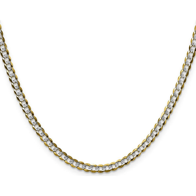 14K Yellow Gold 16" Flat Cuban Chain Necklace with Pavé Finish - Lightweight and Elegant Design by Oro Pregiato