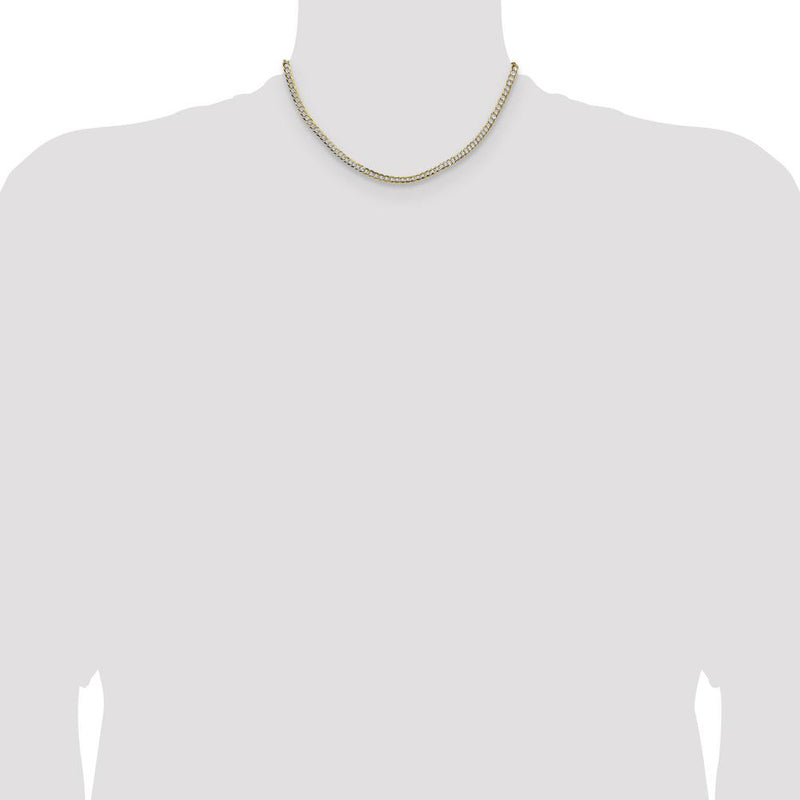 14K Yellow Gold 16" Flat Cuban Chain Necklace with Pavé Finish - Lightweight and Elegant Design by Oro Pregiato