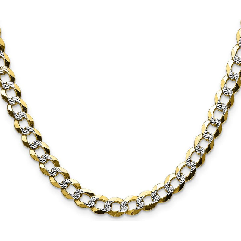 14K Yellow Gold 16" Flat Cuban Chain with Pavé Finish - 7.2mm Width by Oro Pregiato