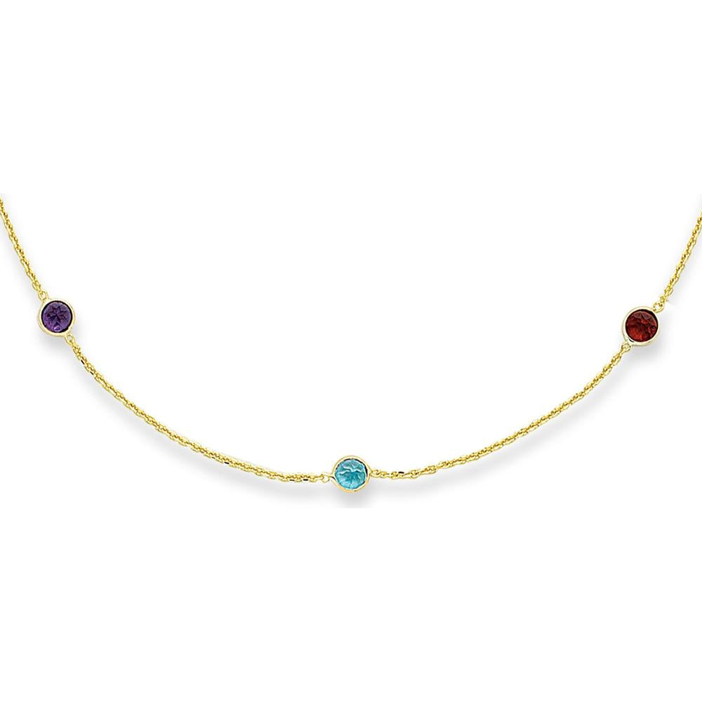 14K Yellow Gold 16" Gemstone Station Bracelet with Garnet, Peridot, Amethyst, Citrine, and Blue Topaz - After The Ring Collection by Orozza Fine Jewelry