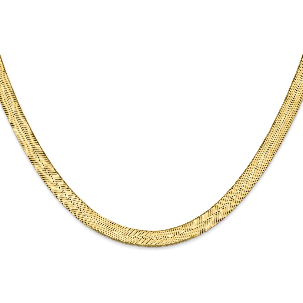 14K Yellow Gold 16" Herringbone Chain Necklace - 6.5mm Width by 0