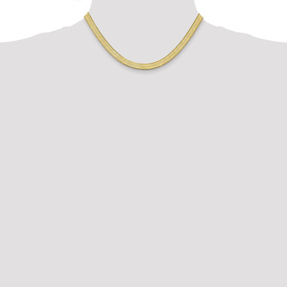 14K Yellow Gold 16" Herringbone Chain Necklace - 6.5mm Width by 0