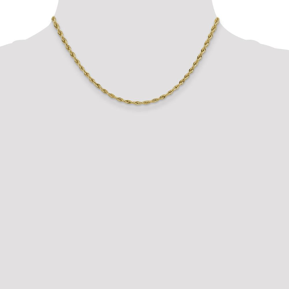 14K Yellow Gold 16-inch Rope Chain Necklace with Lobster Clasp - 3mm Width by Oro Pregiato