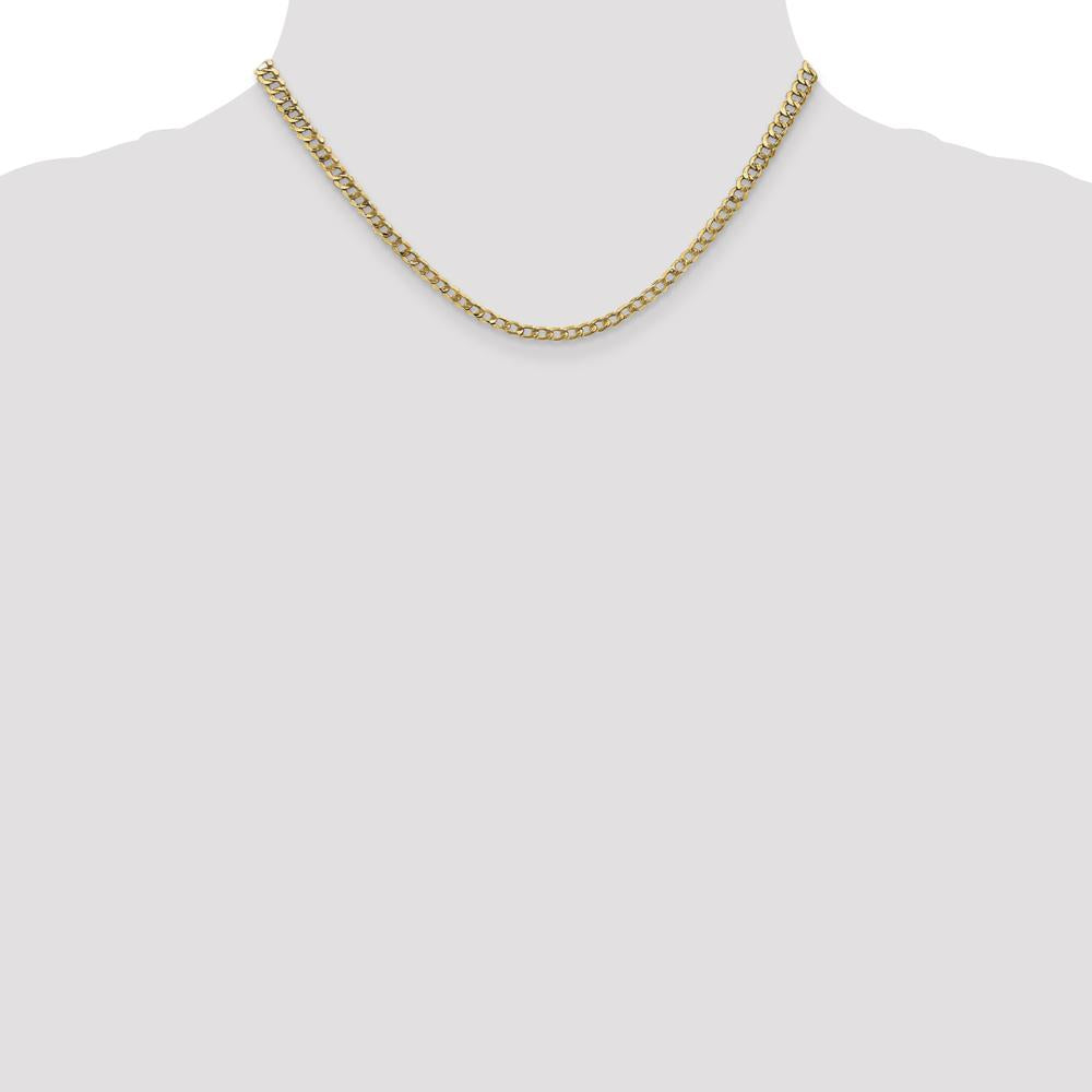 14K Yellow Gold 16-inch Semi-Solid Curb Chain Necklace with Lobster Clasp by Oro Pregiato