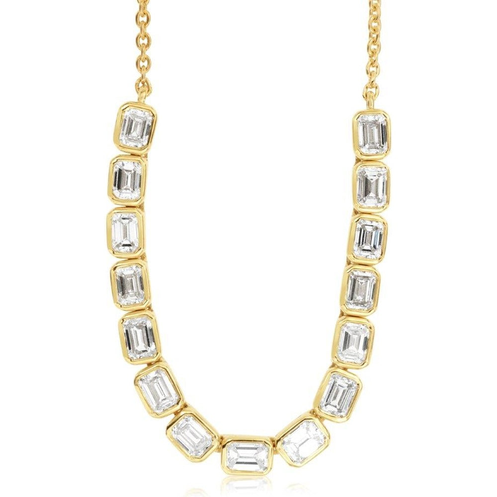 14K Yellow Gold 16 Inch Station Necklace with Bezel-Set Emerald Cut Diamonds - 2.40 Carat Total Diamond Weight - Royal Jewelry