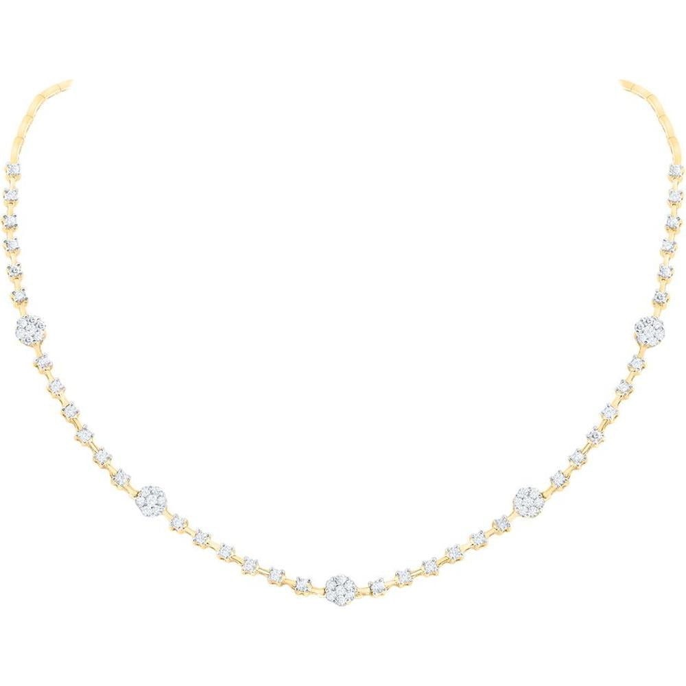 14K Yellow Gold 16-Inch Station Necklace with Invisible and Prong-Set Round Diamonds - 2.00 Carat Total Diamond Weight