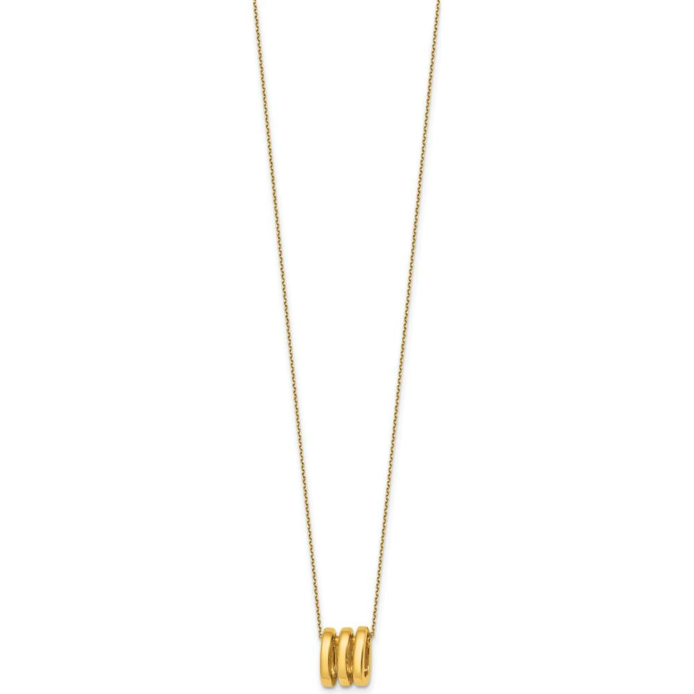 14K Yellow Gold 16" Necklace with Three Polished Oval Rings and 2" Extender by 0