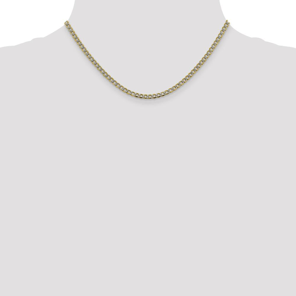 14K Yellow Gold 16" Pavé Curb Chain Necklace with Rhodium Accents - 3.4mm Width by Oro Pregiato
