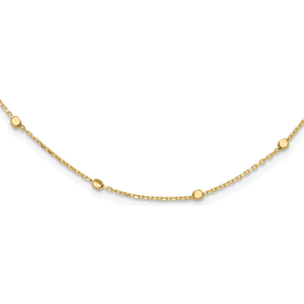14K Yellow Gold 16" Polished Cube Station Necklace with 2" Extender by 0